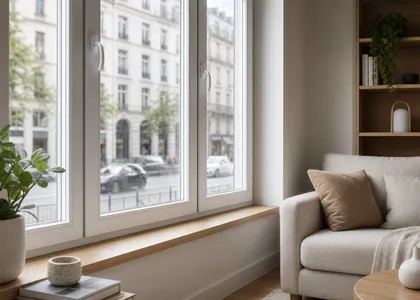 Schallschutzfenster an einer viel befahrenen Straße, das den Innenraum ruhig hält