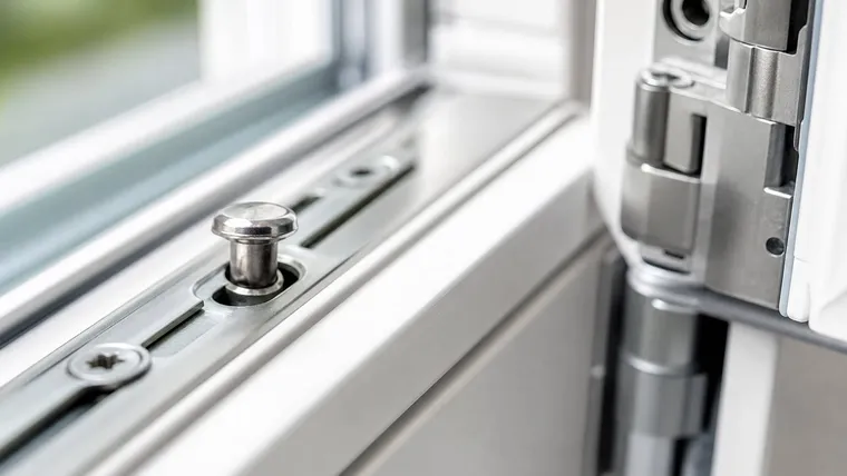 Detailaufnahme eines Sicherheitsfensters mit Pilzkopfverriegelung am Beschlag