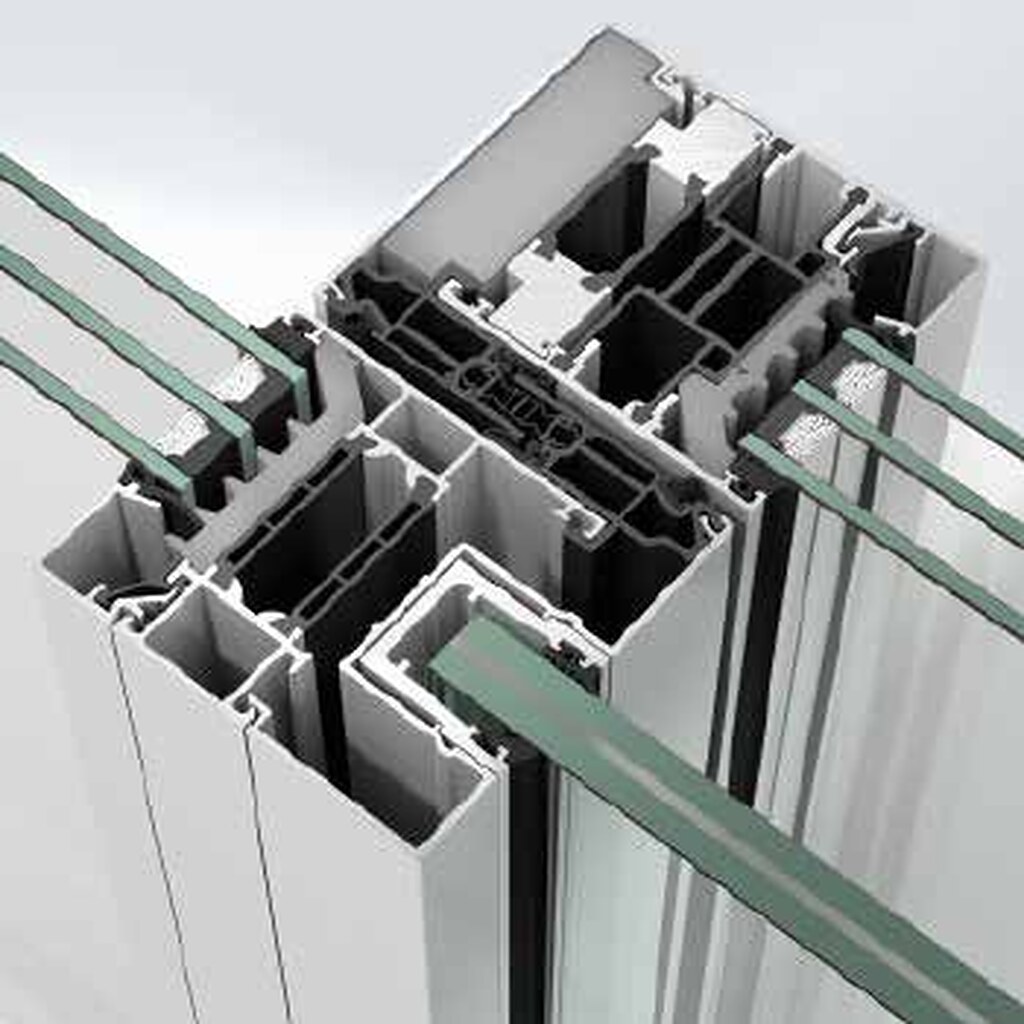 Aluminium-Hebeschiebetür ASE 60/80 im Profilquerschnitt mit Dreifachverglasung