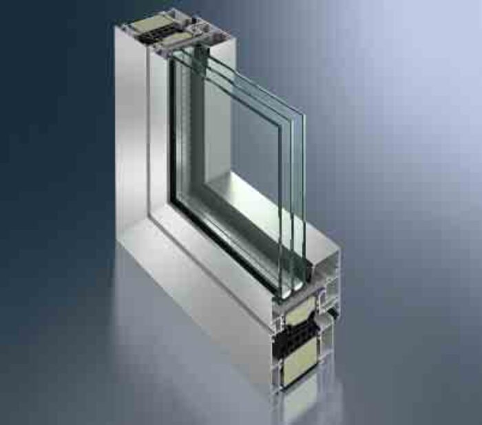 Aluminium-Fenster AWS 90.SI⁺ mit Dreifachverglasung im Eckschnitt